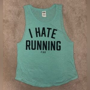 VICTORIA’S SECRET PINK I HATE RUNNING TANK TOP TEAL WORKOUT ACTIVE SMALL